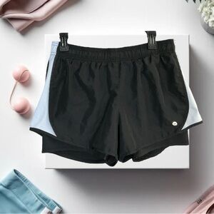 RBX Black Athletic Shorts with Contrast Panels Elastic Waist Inner Shorts Wm Lg